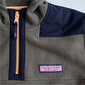 Vineyard Vines Navy and Olive Shep Fleece with Orange Zipper